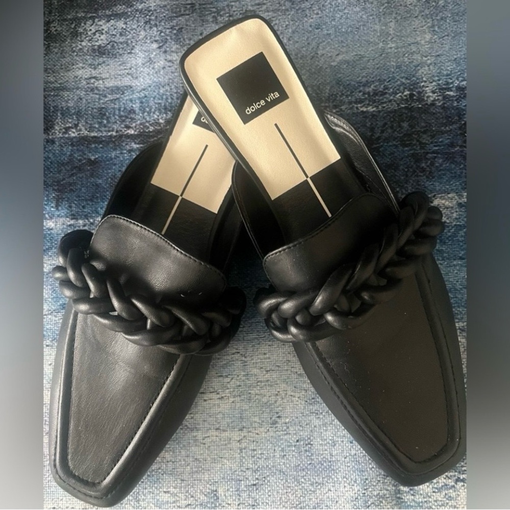 Dolce Vita Giavany Black Braided Slide Mule Flat skip-On leather Shoes size 9